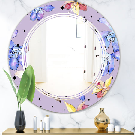 Floral Botanical Retro V - Modern Round or Oval Wall Mirror - Triple C