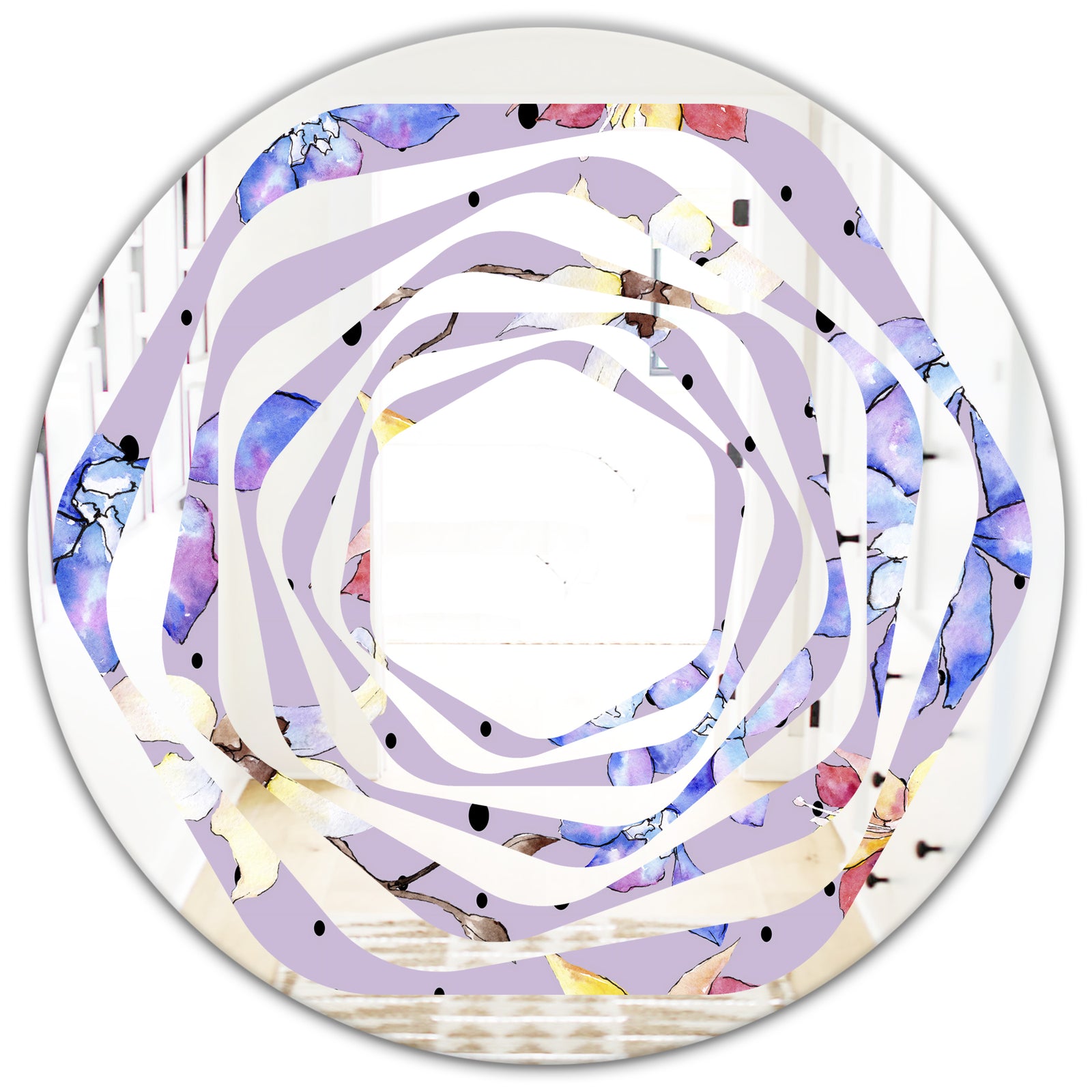 Floral Botanical Retro V - Modern Round or Oval Wall Mirror - Whirl