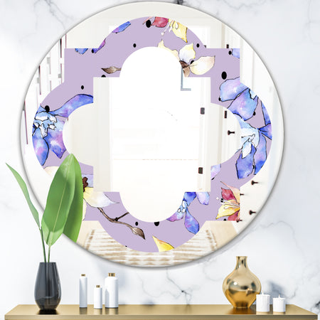 Floral Botanical Retro V - Modern Round or Oval Wall Mirror - Quatrefoil