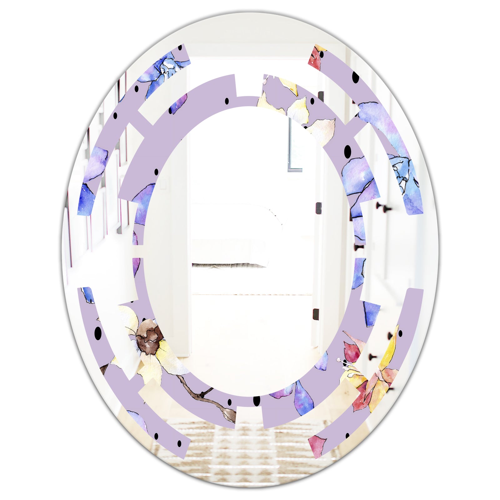 Floral Botanical Retro V - Modern Round or Oval Wall Mirror - Space
