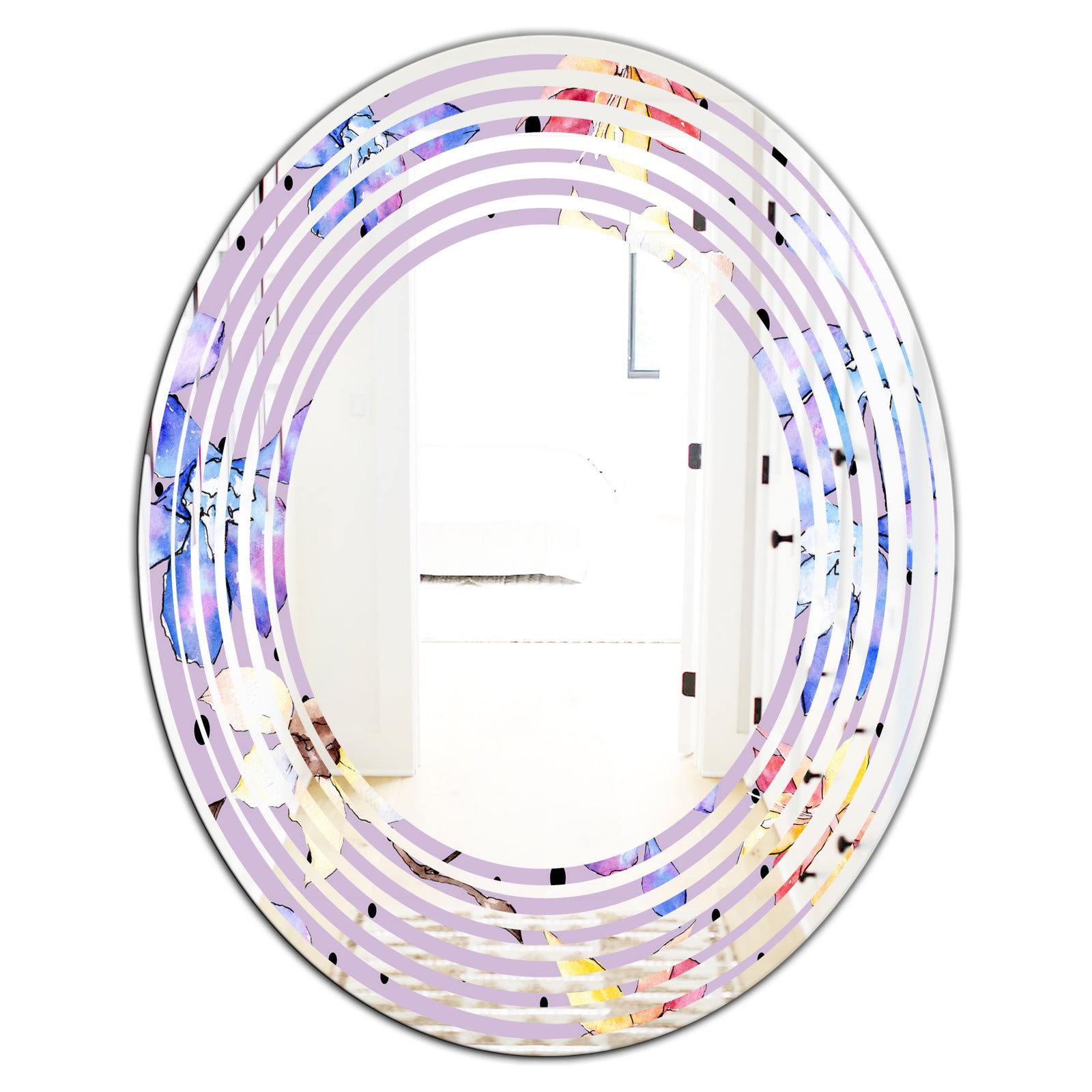 Floral Botanical Retro V - Modern Round or Oval Wall Mirror - Wave
