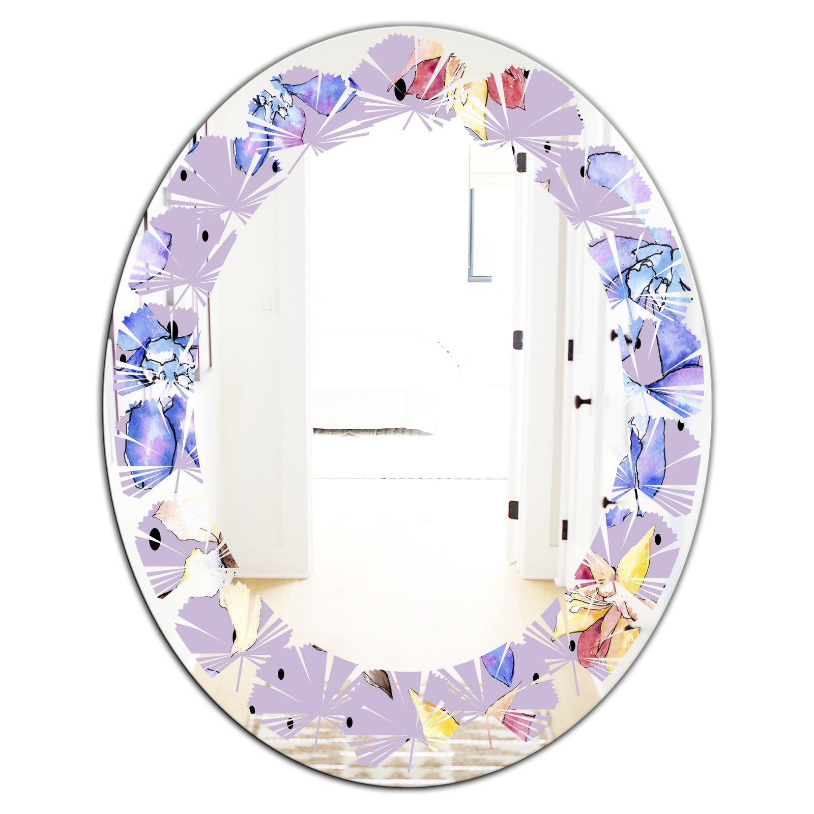 Floral Botanical Retro V - Modern Round or Oval Wall Mirror - Leaves