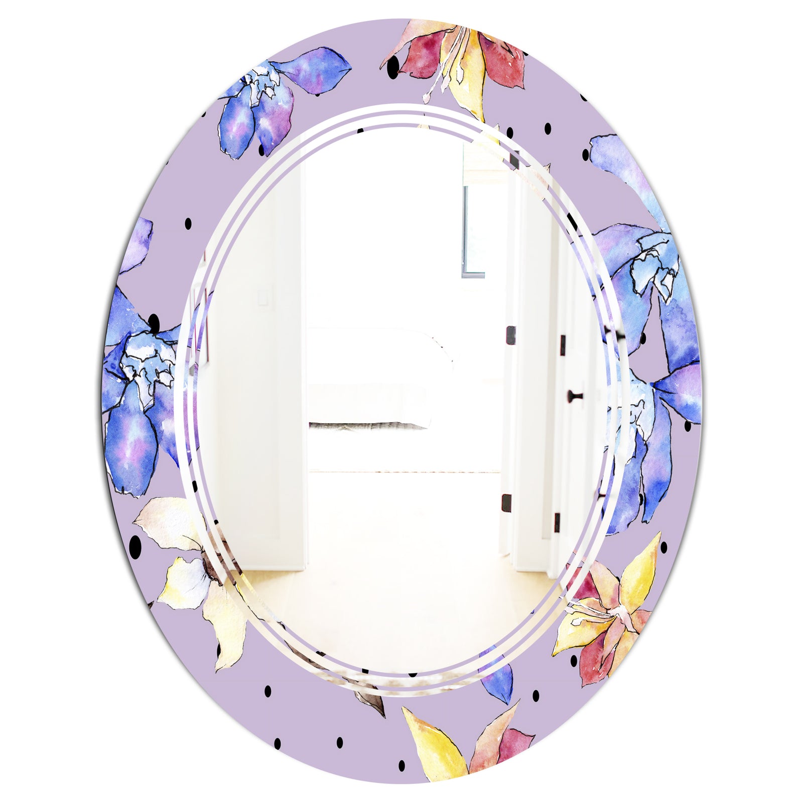 Floral Botanical Retro V - Modern Round or Oval Wall Mirror - Triple C