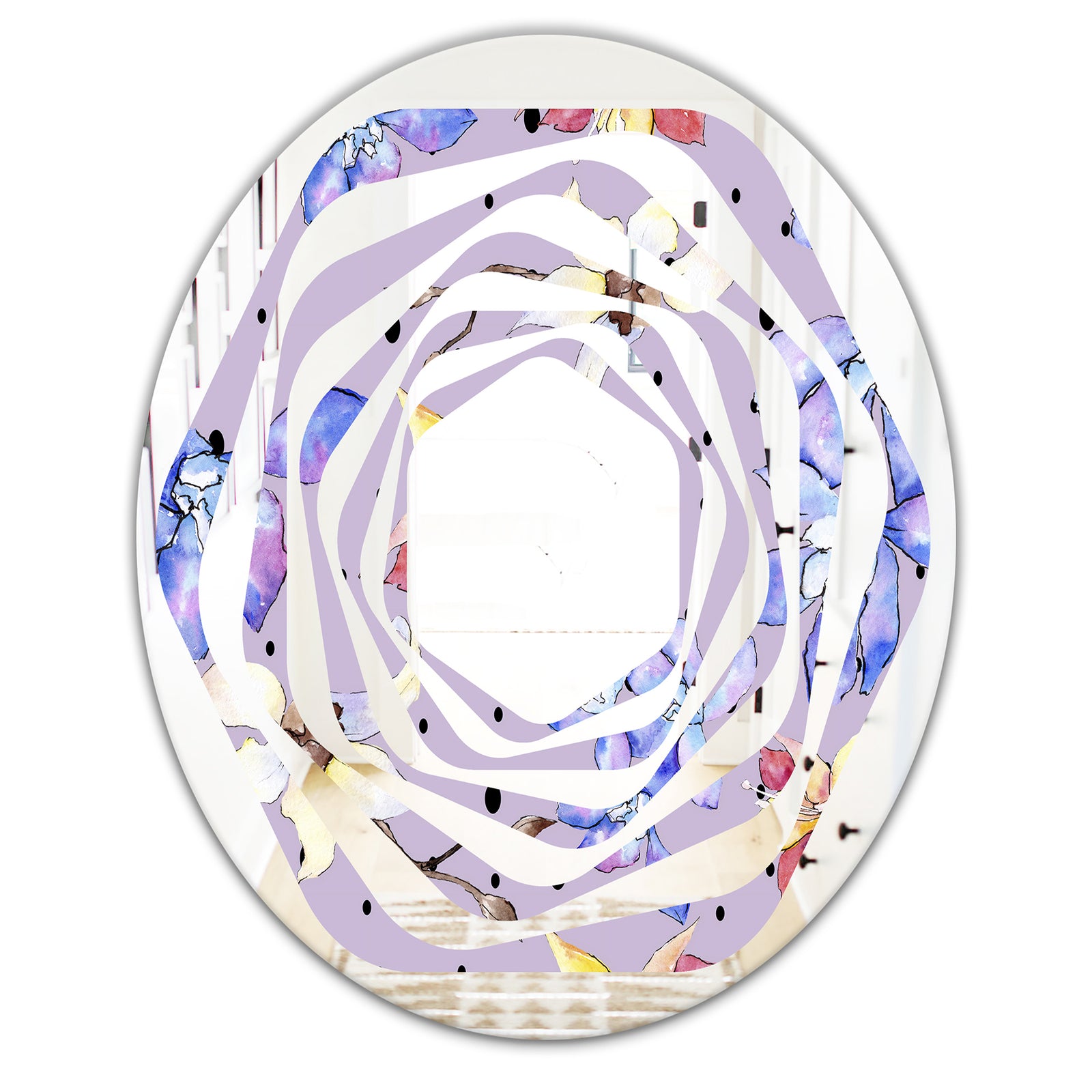Floral Botanical Retro V - Modern Round or Oval Wall Mirror - Whirl