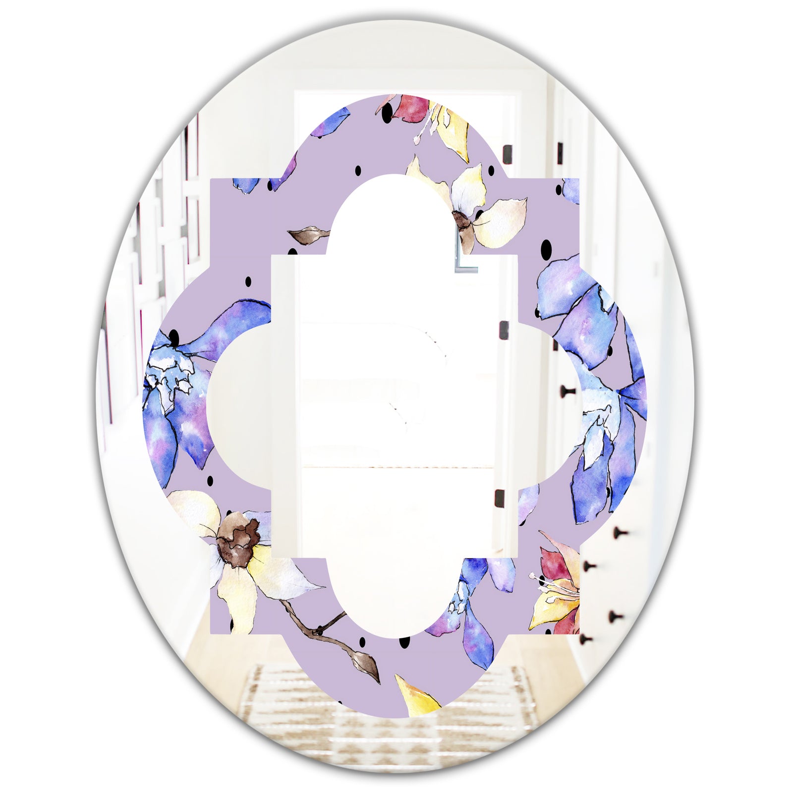 Floral Botanical Retro V - Modern Round or Oval Wall Mirror - Quatrefoil