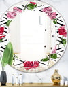 Retro Pink and Red Roses - Cottage Round or Oval Wall Mirror - Leaves