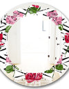 Retro Pink and Red Roses - Cottage Round or Oval Wall Mirror - Leaves