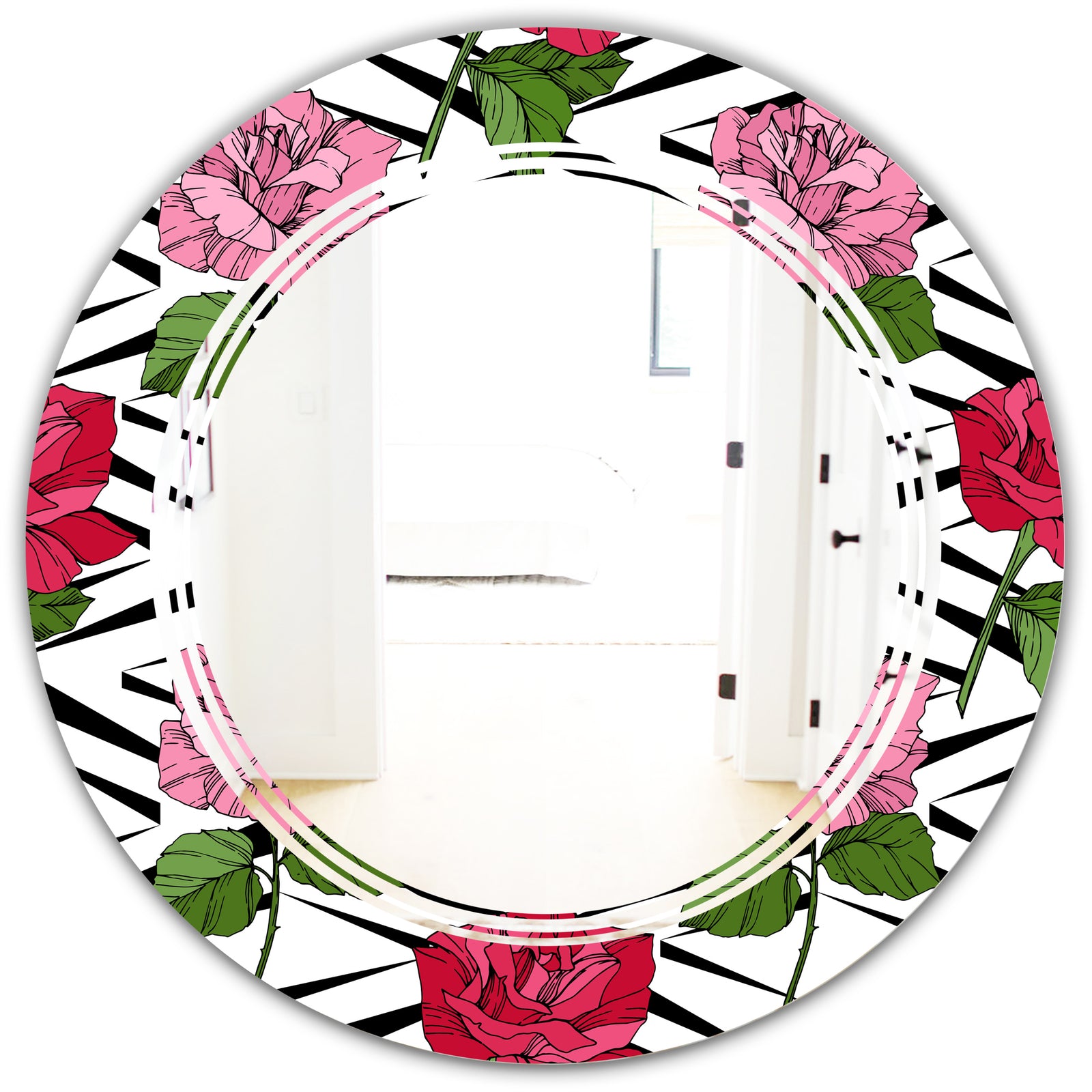Retro Pink and Red Roses - Cottage Round or Oval Wall Mirror - Triple C