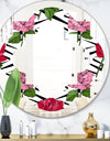 Retro Pink and Red Roses - Cottage Round or Oval Wall Mirror - Quatrefoil