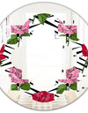 Retro Pink and Red Roses - Cottage Round or Oval Wall Mirror - Quatrefoil