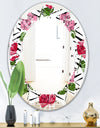 Retro Pink and Red Roses - Cottage Round or Oval Wall Mirror - Leaves