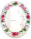 Retro Pink and Red Roses - Cottage Round or Oval Wall Mirror - Leaves