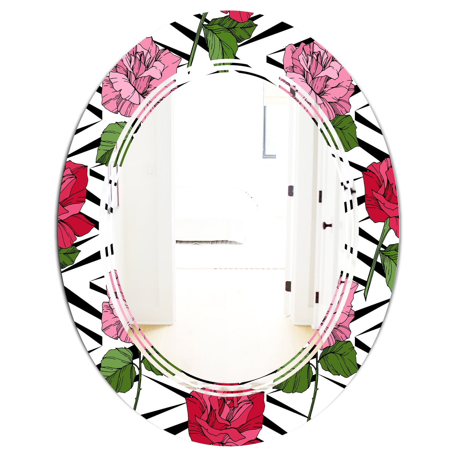 Retro Pink and Red Roses - Cottage Round or Oval Wall Mirror - Triple C