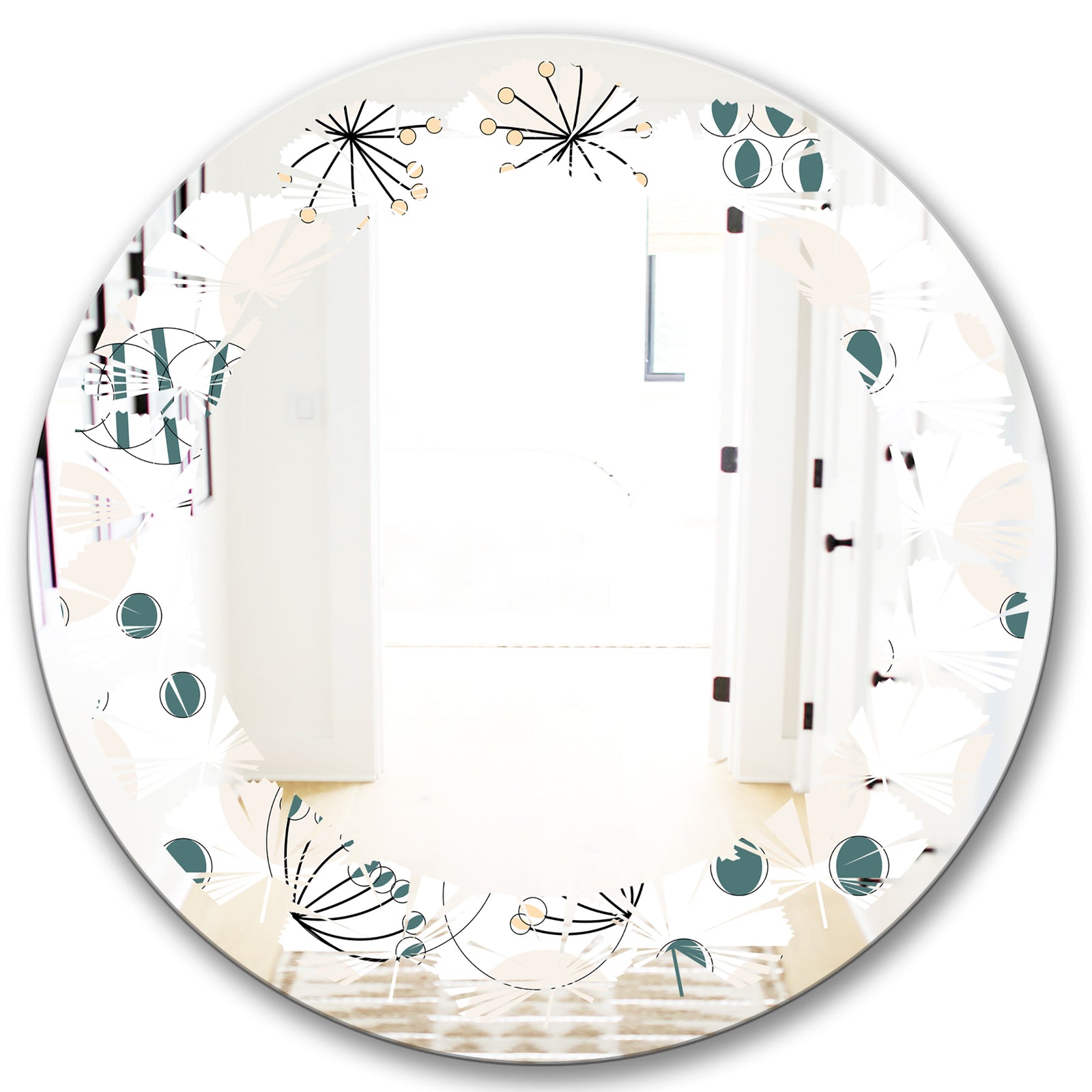 Modern abstract geometric pattern - Modern Round or Oval Wall Mirror - Leaves
