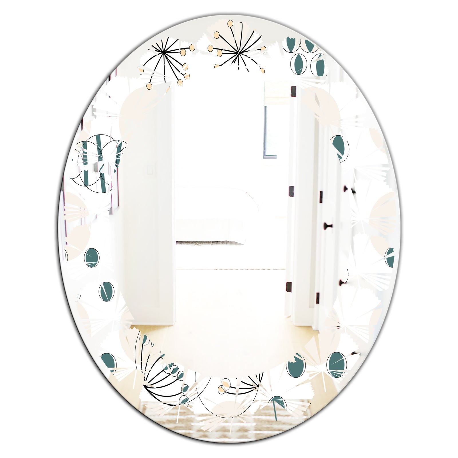 Modern abstract geometric pattern - Modern Round or Oval Wall Mirror - Leaves