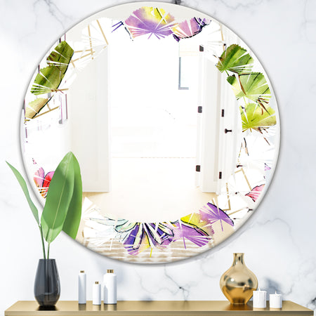 Green Cactus Pattern - Cottage Round or Oval Wall Mirror - Leaves