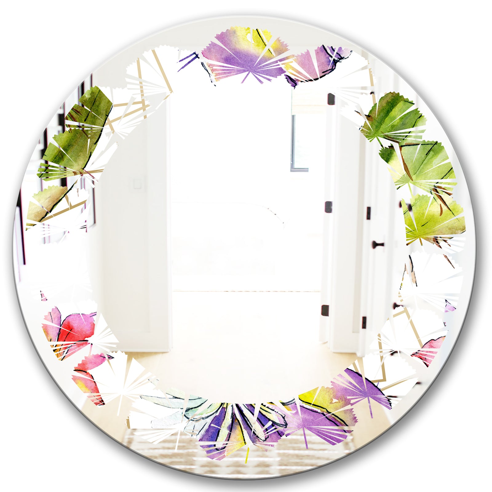 Green Cactus Pattern - Cottage Round or Oval Wall Mirror - Leaves