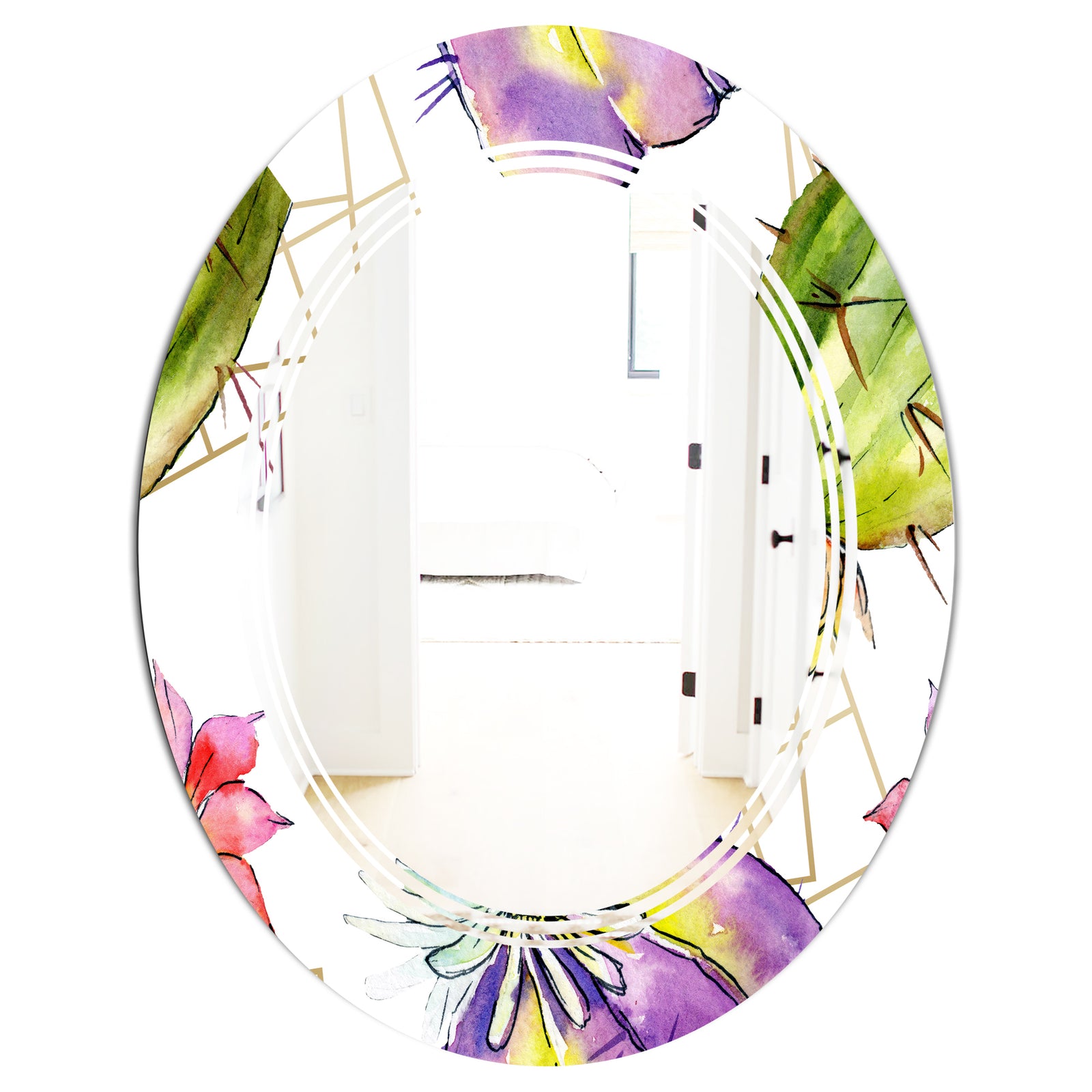 Green Cactus Pattern - Cottage Round or Oval Wall Mirror - Triple C