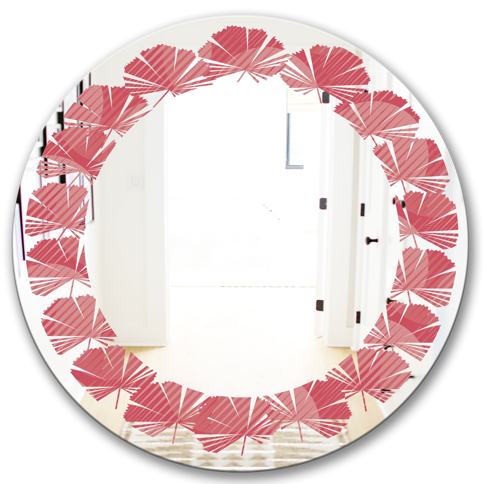 Coral Round Geometrical - Modern Round or Oval Wall Mirror - Leaves