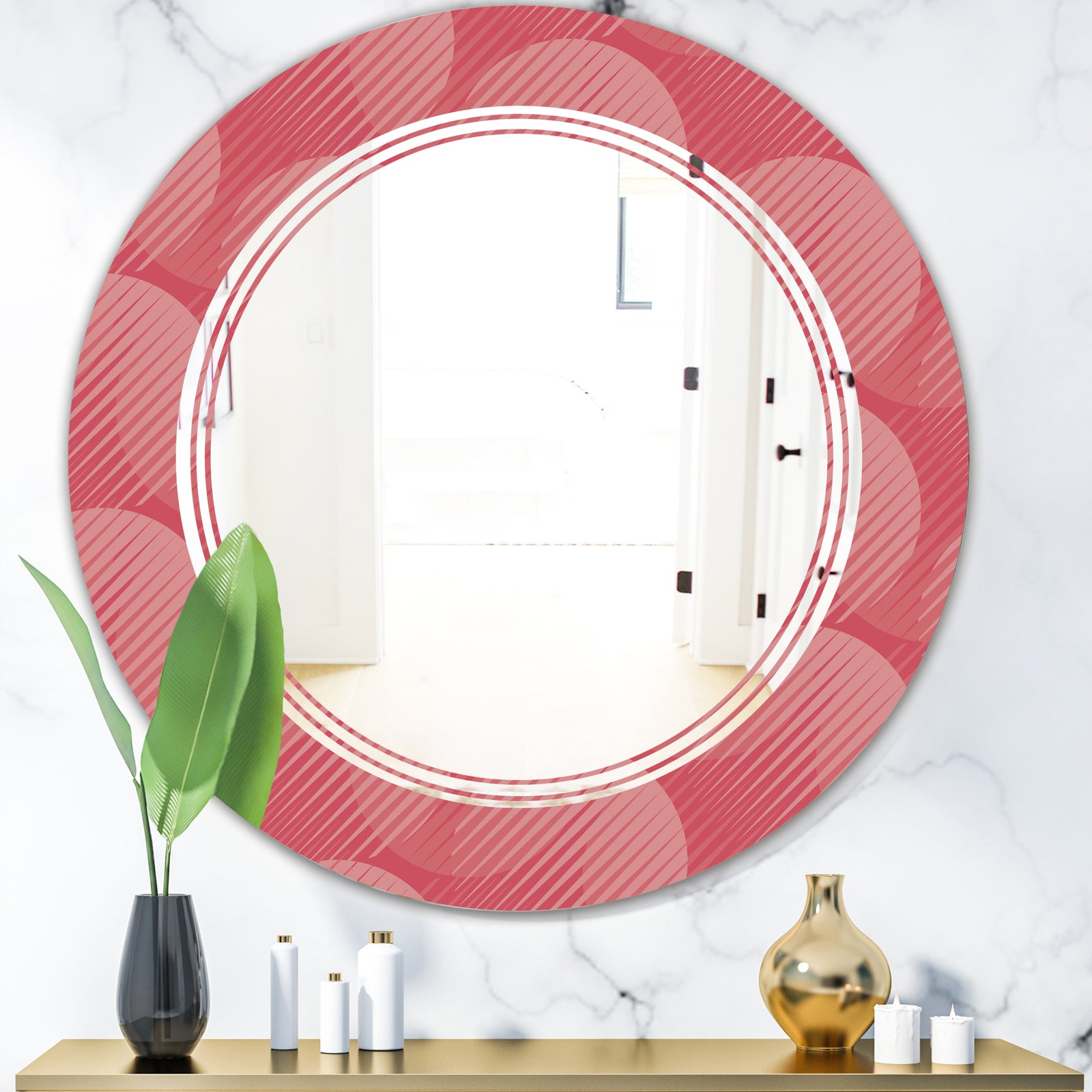 Coral Round Geometrical - Modern Round or Oval Wall Mirror - Triple C