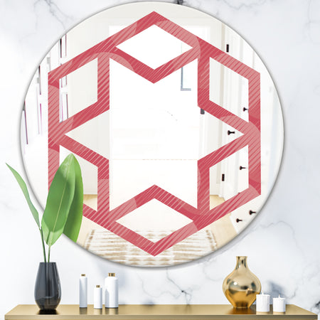 Coral Round Geometrical - Modern Round or Oval Wall Mirror - Hexagon Star