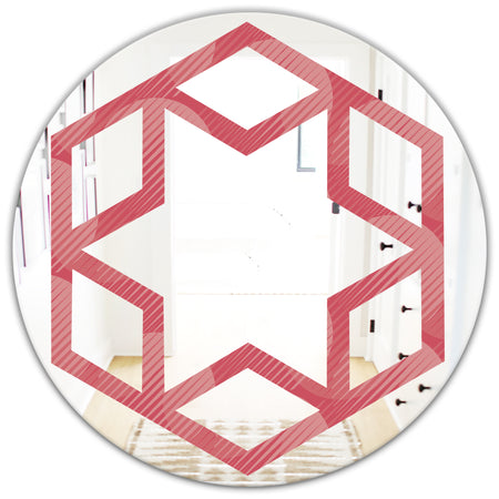 Coral Round Geometrical - Modern Round or Oval Wall Mirror - Hexagon Star