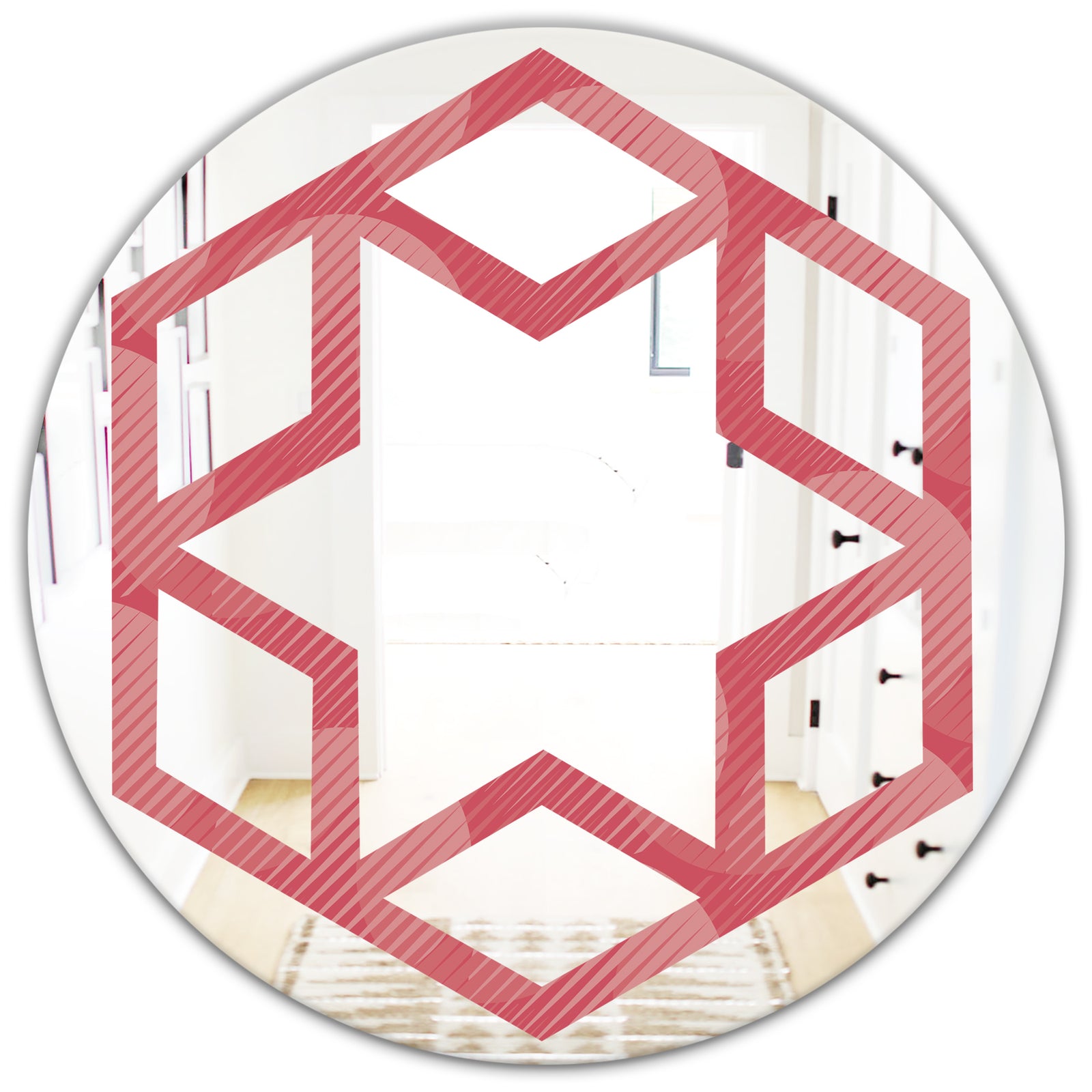 Coral Round Geometrical - Modern Round or Oval Wall Mirror - Hexagon Star