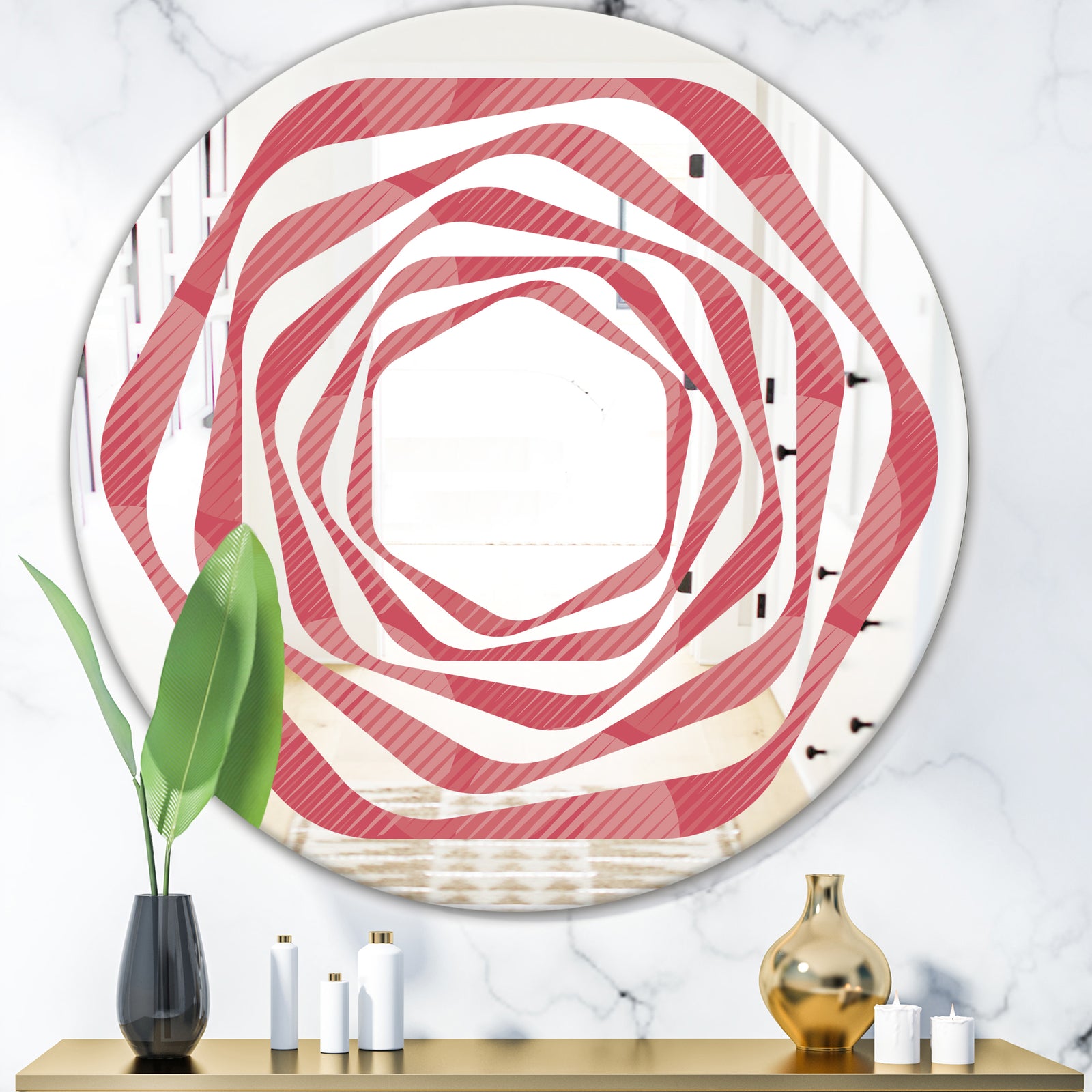 Coral Round Geometrical - Modern Round or Oval Wall Mirror - Whirl