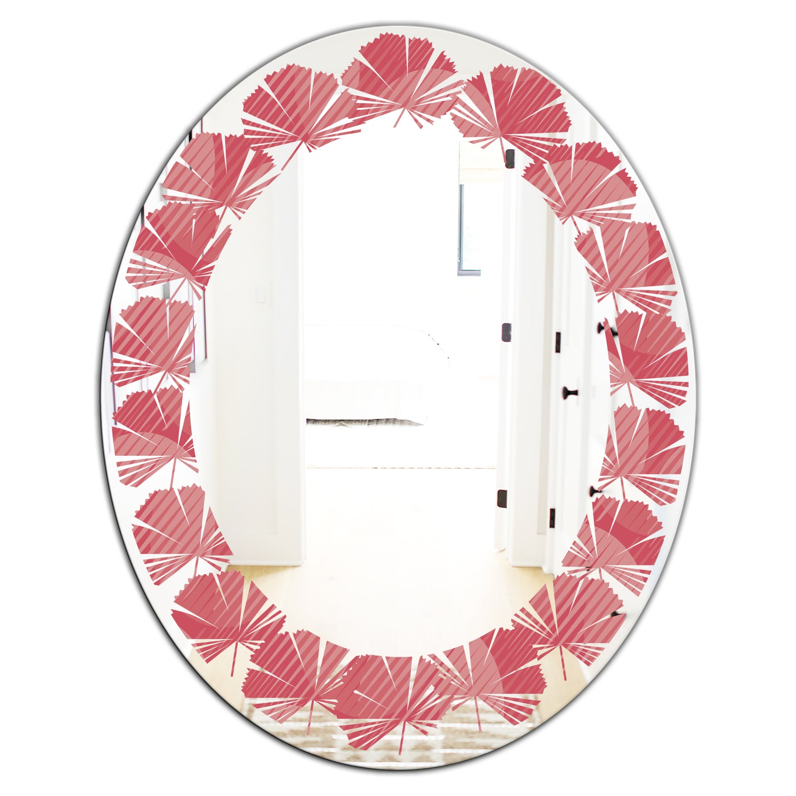 Coral Round Geometrical - Modern Round or Oval Wall Mirror - Leaves