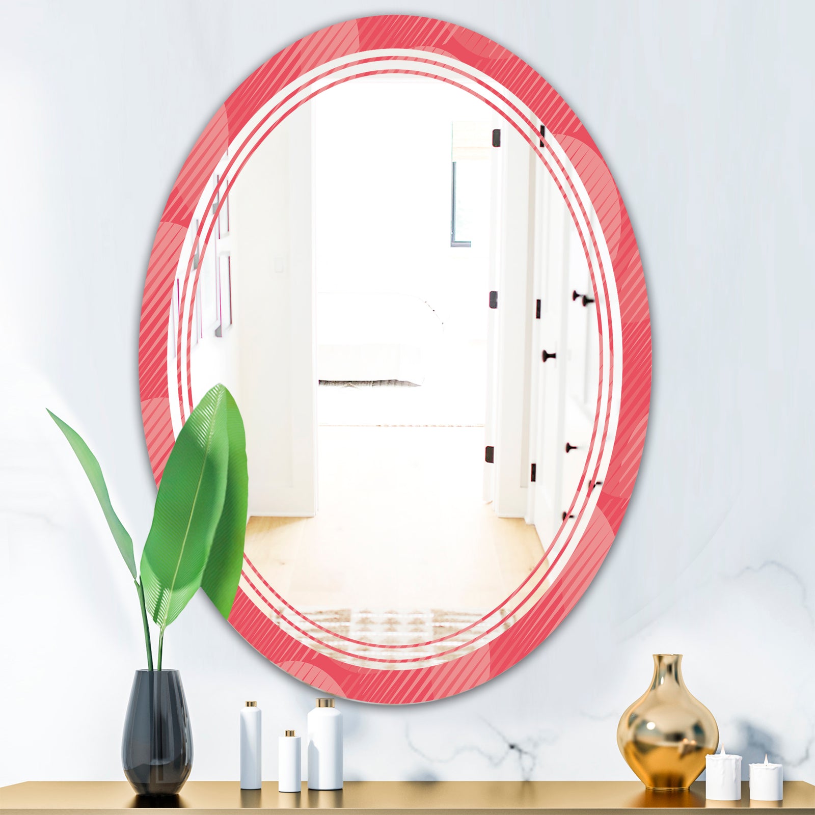 Coral Round Geometrical - Modern Round or Oval Wall Mirror - Triple C