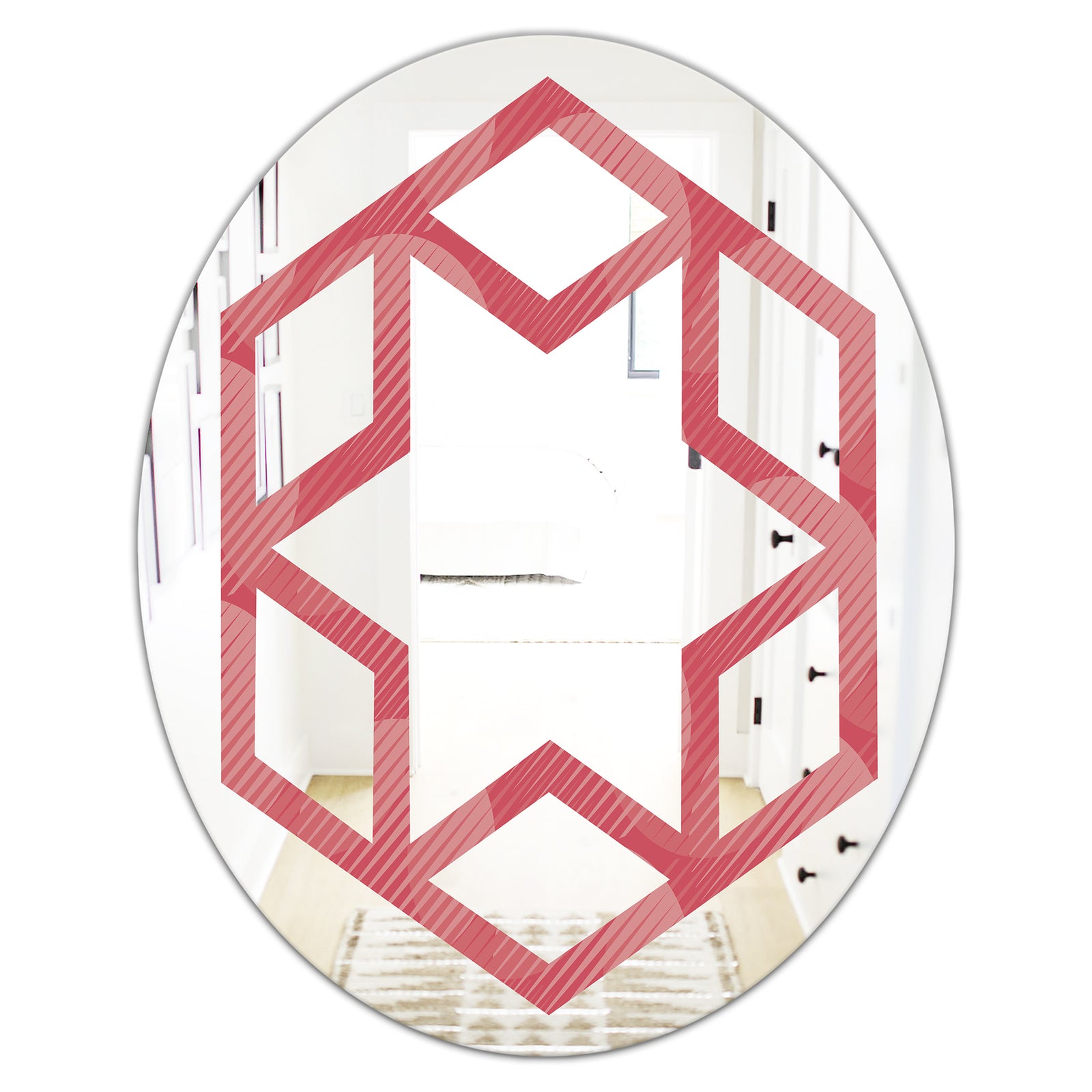 Coral Round Geometrical - Modern Round or Oval Wall Mirror - Hexagon Star