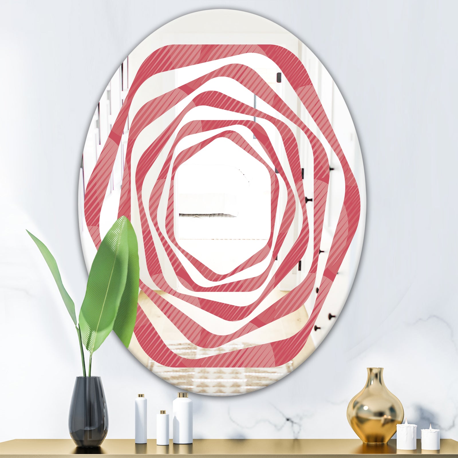 Coral Round Geometrical - Modern Round or Oval Wall Mirror - Whirl