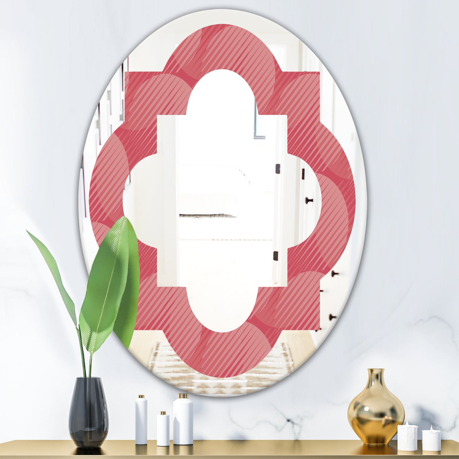 Coral Round Geometrical - Modern Round or Oval Wall Mirror - Quatrefoil