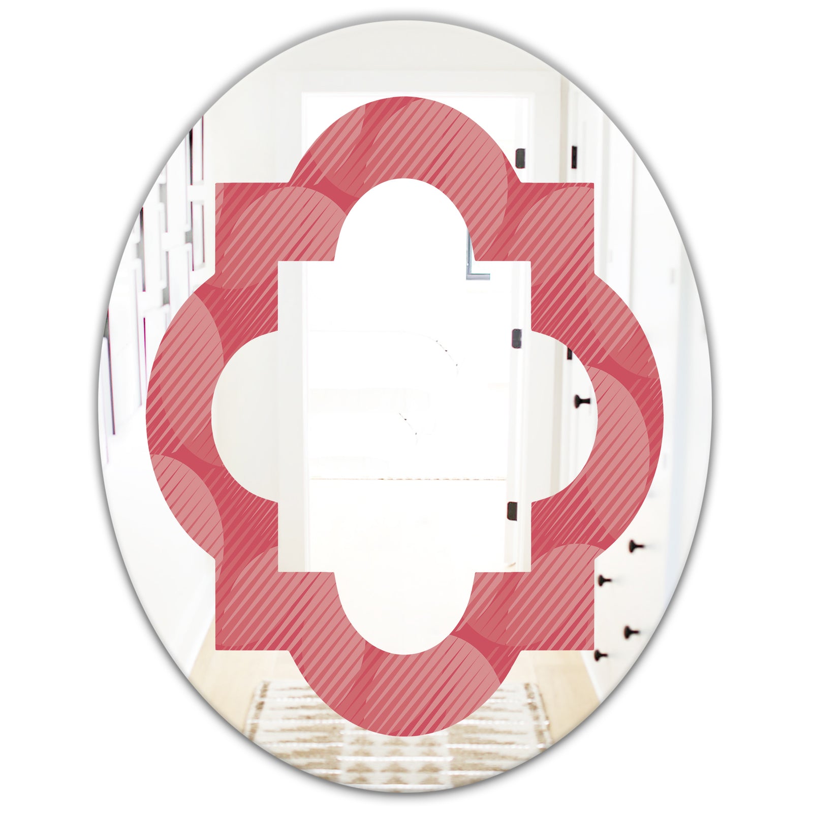 Coral Round Geometrical - Modern Round or Oval Wall Mirror - Quatrefoil