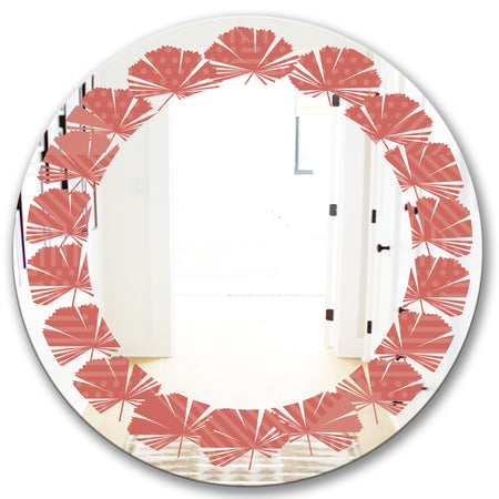 Triangual Retro Coral Pattern - Modern Round or Oval Wall Mirror - Leaves