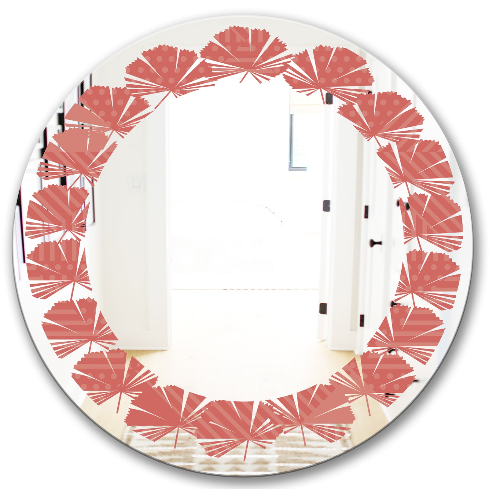 Triangual Retro Coral Pattern - Modern Round or Oval Wall Mirror - Leaves