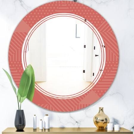 Triangual Retro Coral Pattern - Modern Round or Oval Wall Mirror - Triple C