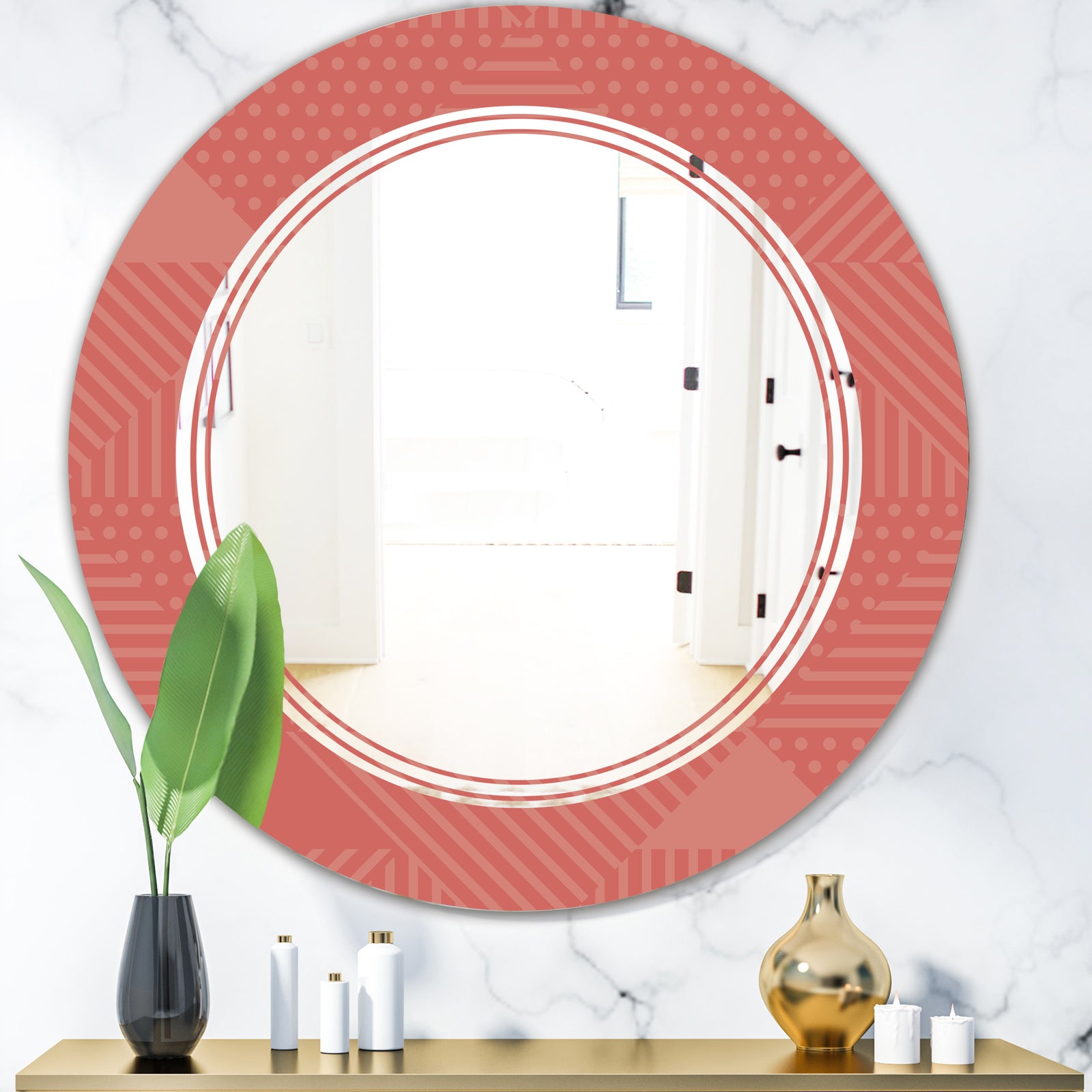 Triangual Retro Coral Pattern - Modern Round or Oval Wall Mirror - Triple C