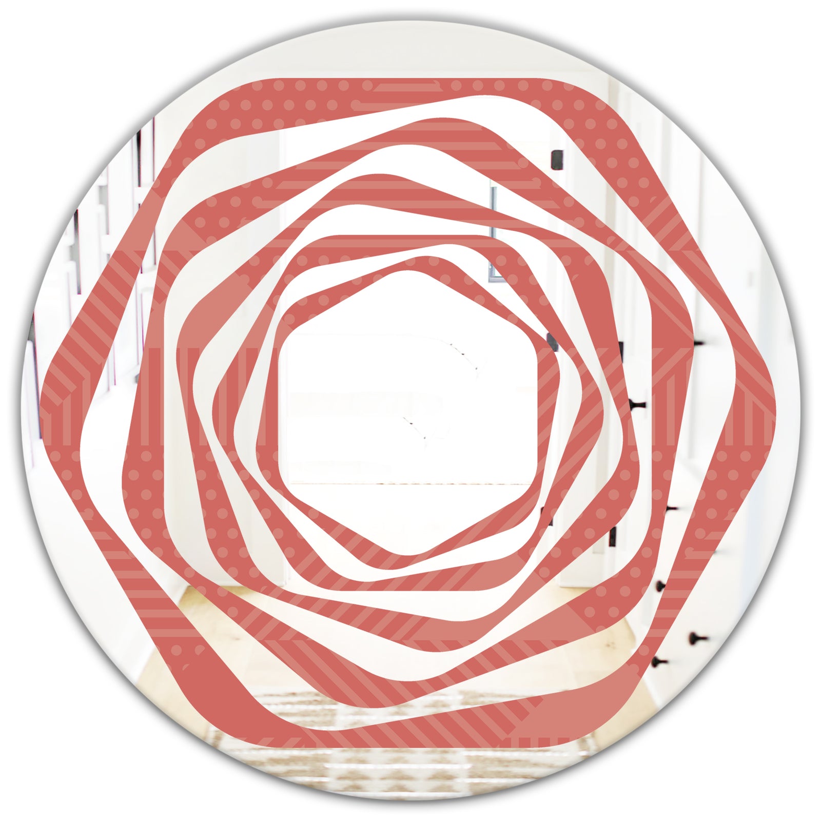 Triangual Retro Coral Pattern - Modern Round or Oval Wall Mirror - Whirl