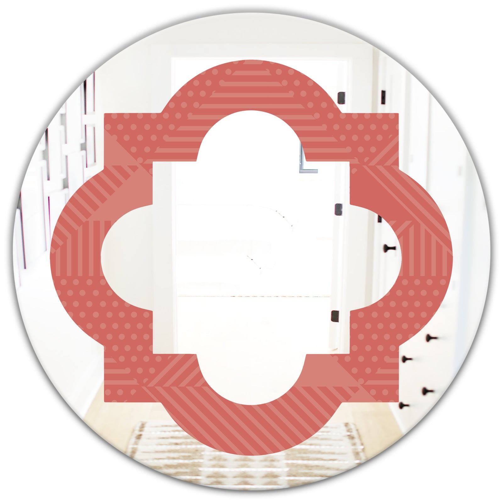 Triangual Retro Coral Pattern - Modern Round or Oval Wall Mirror - Quatrefoil