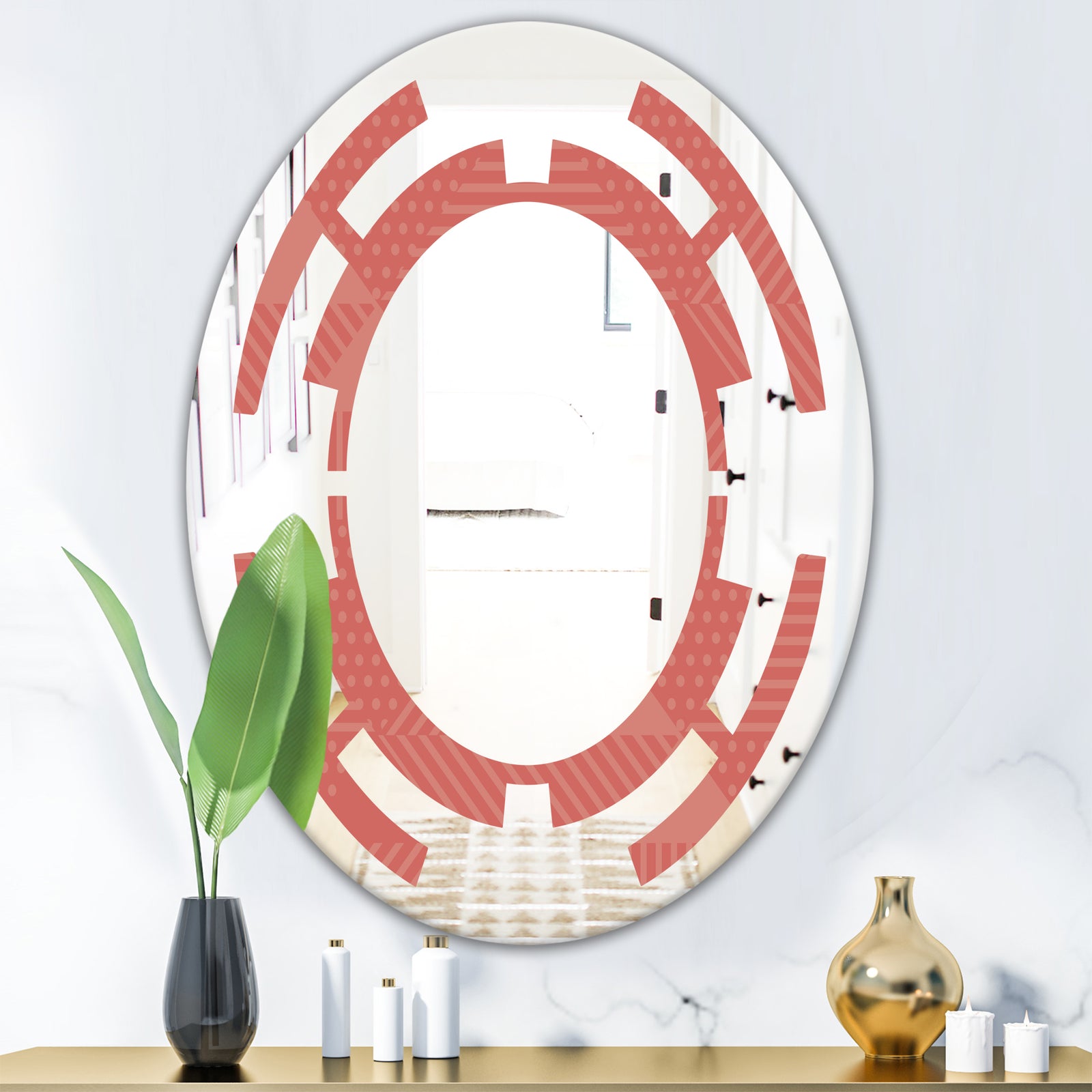 Triangual Retro Coral Pattern - Modern Round or Oval Wall Mirror - Space