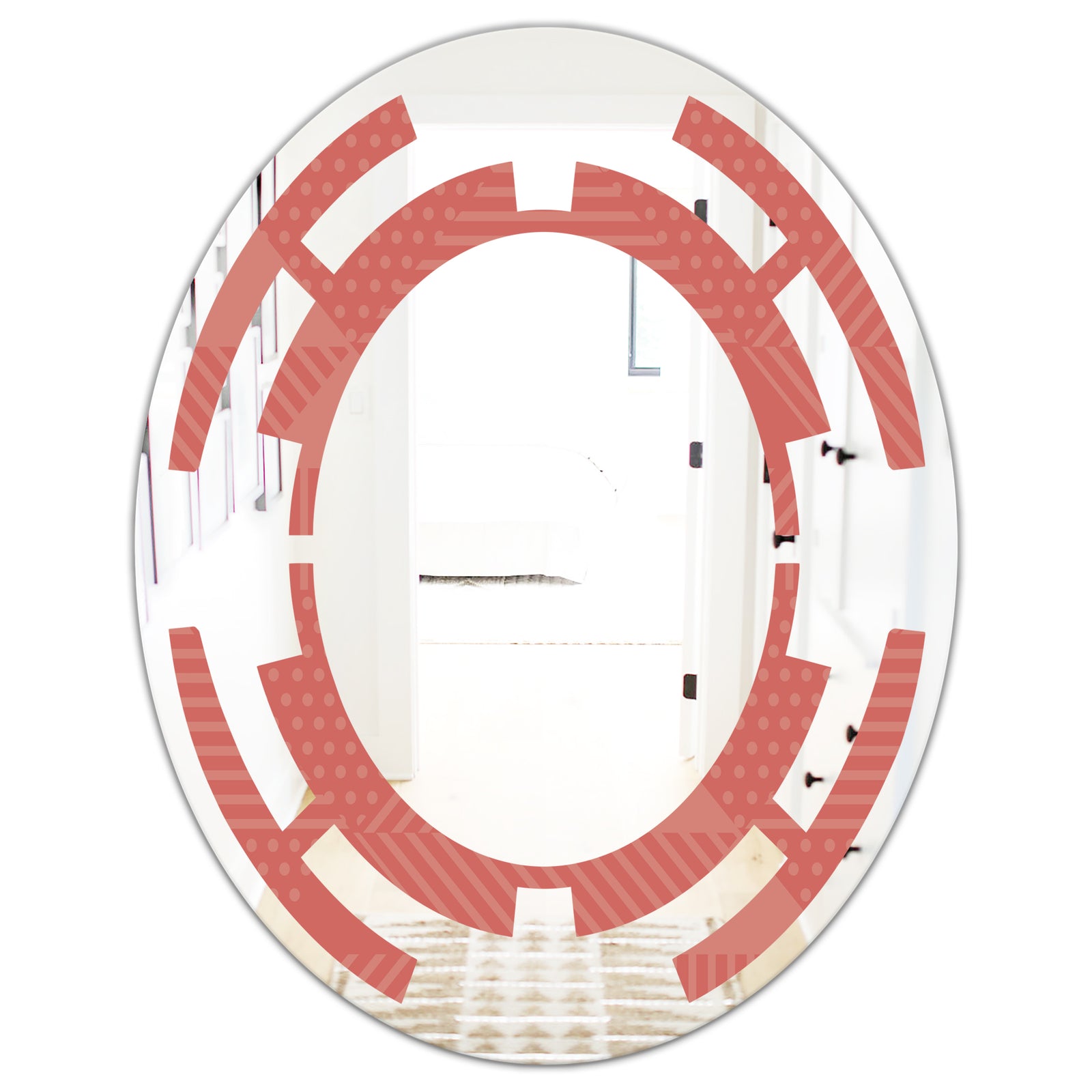 Triangual Retro Coral Pattern - Modern Round or Oval Wall Mirror - Space