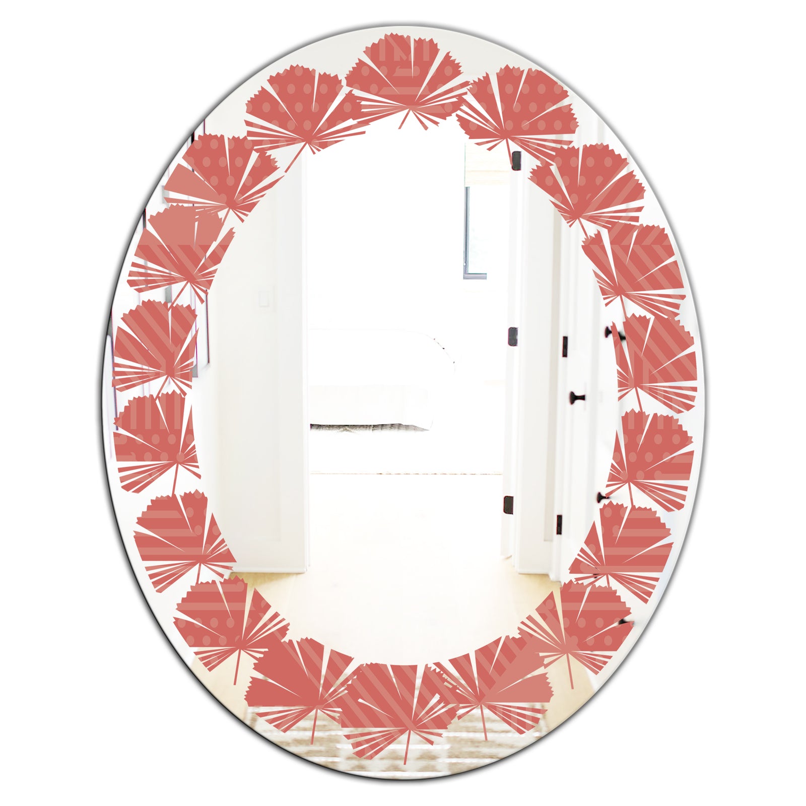 Triangual Retro Coral Pattern - Modern Round or Oval Wall Mirror - Leaves