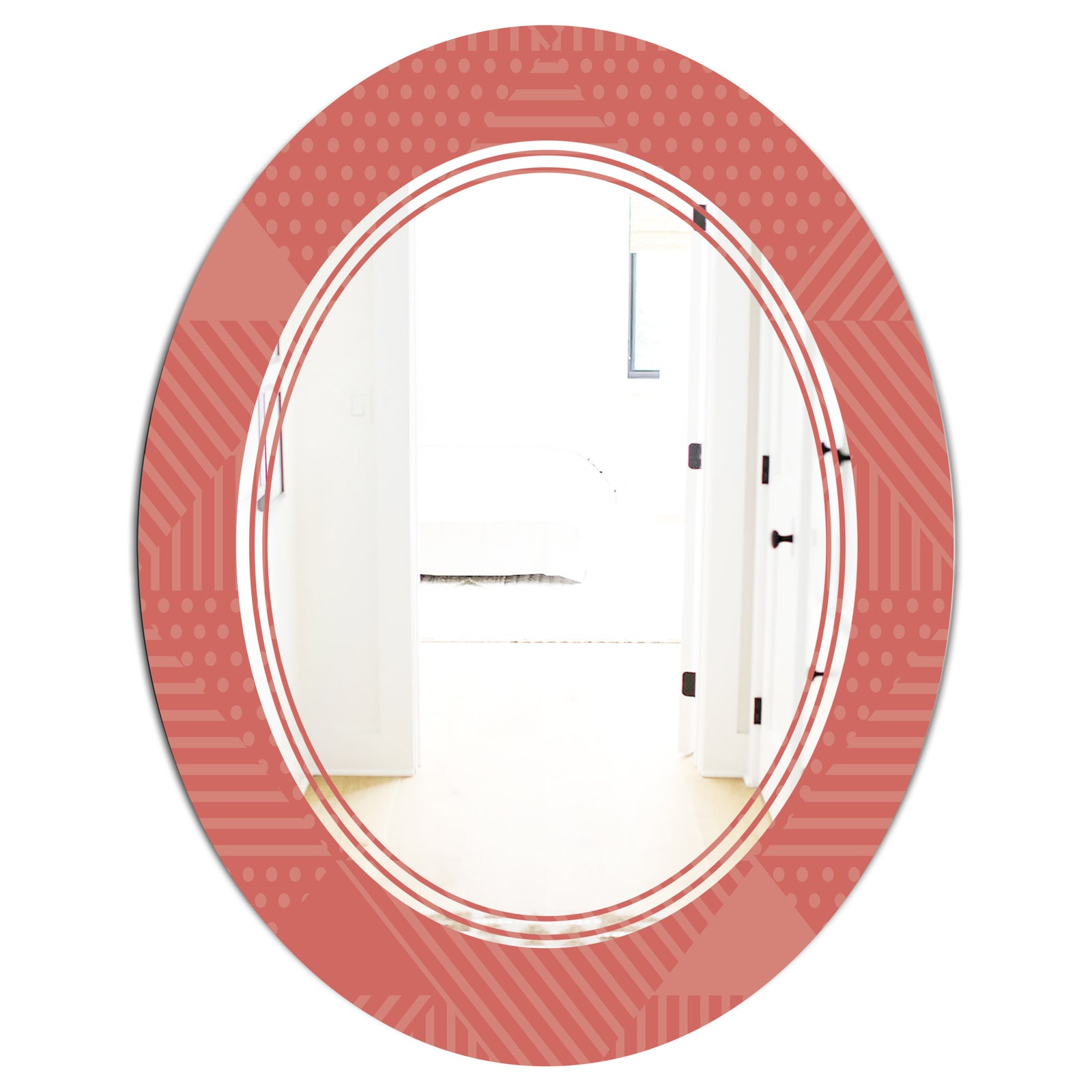 Triangual Retro Coral Pattern - Modern Round or Oval Wall Mirror - Triple C