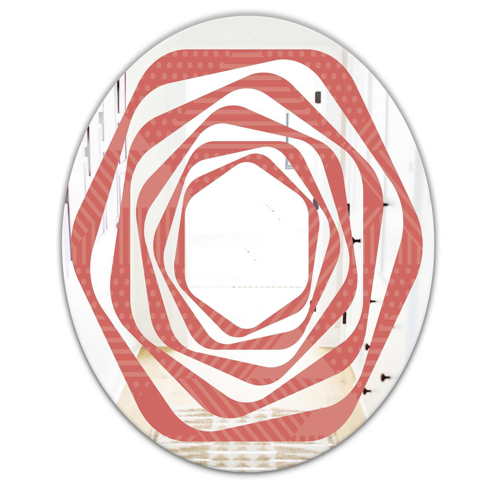 Triangual Retro Coral Pattern - Modern Round or Oval Wall Mirror - Whirl