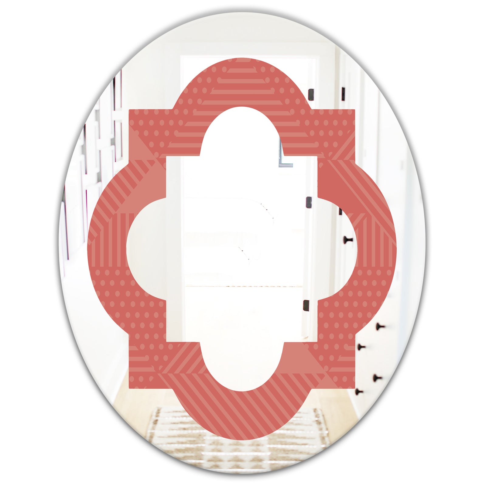 Triangual Retro Coral Pattern - Modern Round or Oval Wall Mirror - Quatrefoil