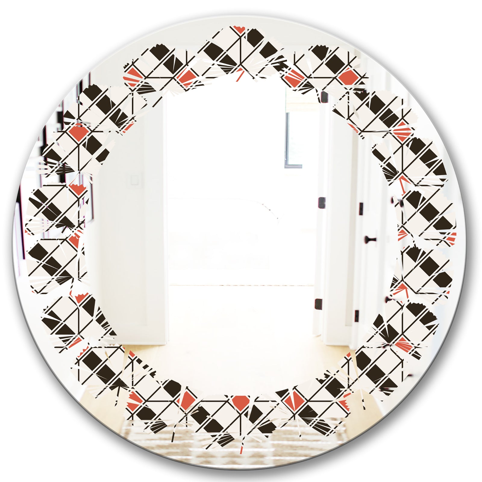Abstract Design Retro Pattern IV - Modern Round or Oval Wall Mirror - Leaves
