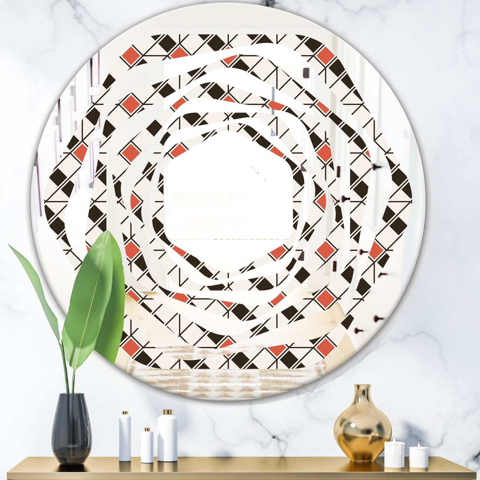 Abstract Design Retro Pattern IV - Modern Round or Oval Wall Mirror - Whirl