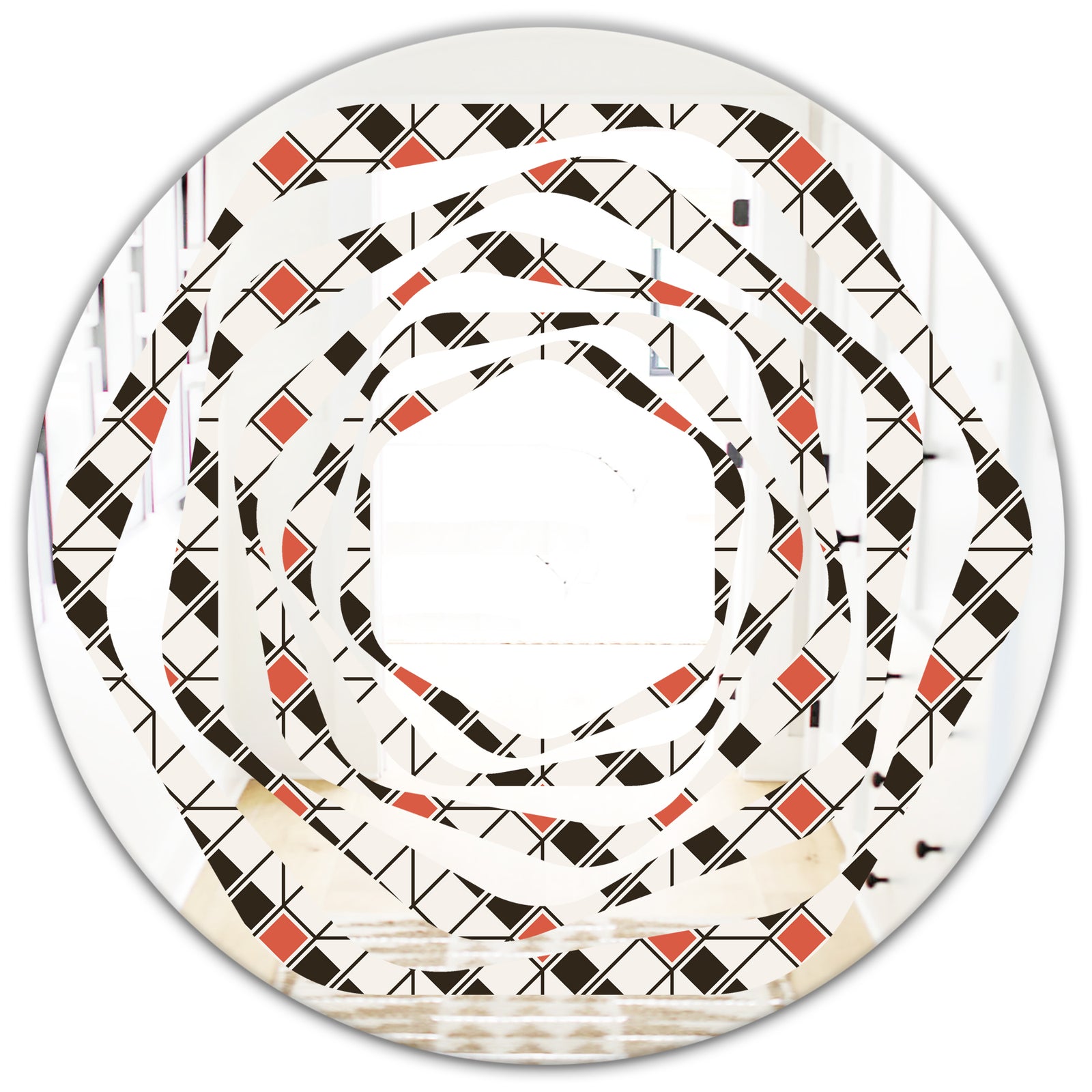 Abstract Design Retro Pattern IV - Modern Round or Oval Wall Mirror - Whirl