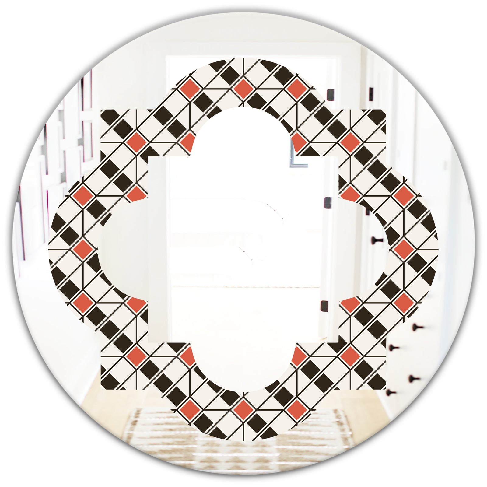 Abstract Design Retro Pattern IV - Modern Round or Oval Wall Mirror - Quatrefoil